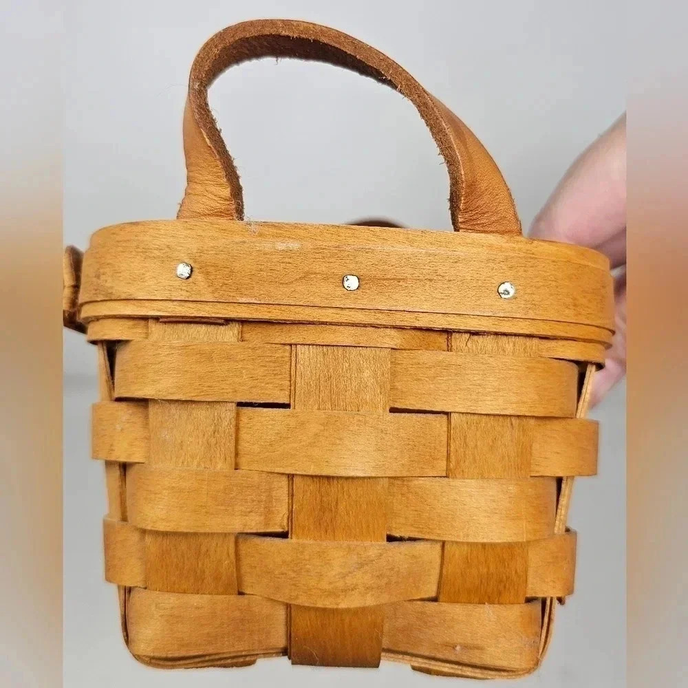 Longaberger VTG 1995 7" Mini Basket w/ Double Leather Handle Handwoven Ohio USA - Picture 4 of 14